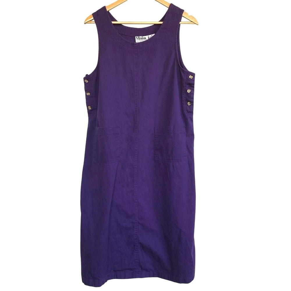 VTG 90s Purple Cotton Midi Dress M Side Buttons Art Teacher Core Minimalist